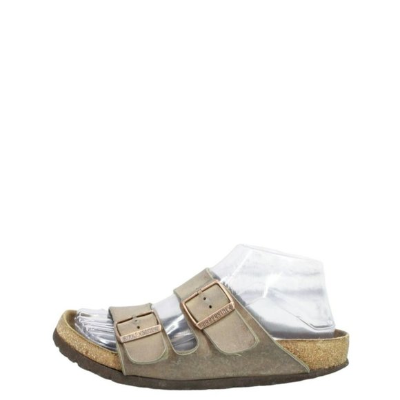 Birkenstock Shoes - Birkenstock Arizona Brown Leather Slip On Two Strap Cork Flat Sandals Size 6